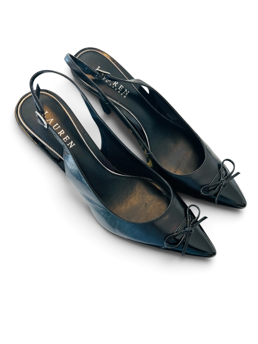Lauren Ralph Lauren Sienna-PM-DRS Black Patent Leather Slingback Pumps Size 9.5